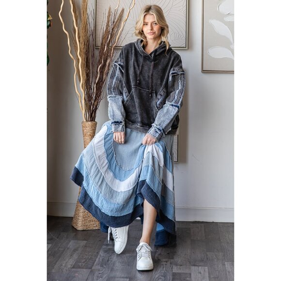 Oli & Washed Mixed Denim Hooded Pullover Top NEW Size Medium - Picture 8 of 9